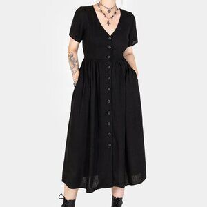 NWT Disturbia Women's Rowen Button Up Linen Dress US 8 Black Gothic Vibe